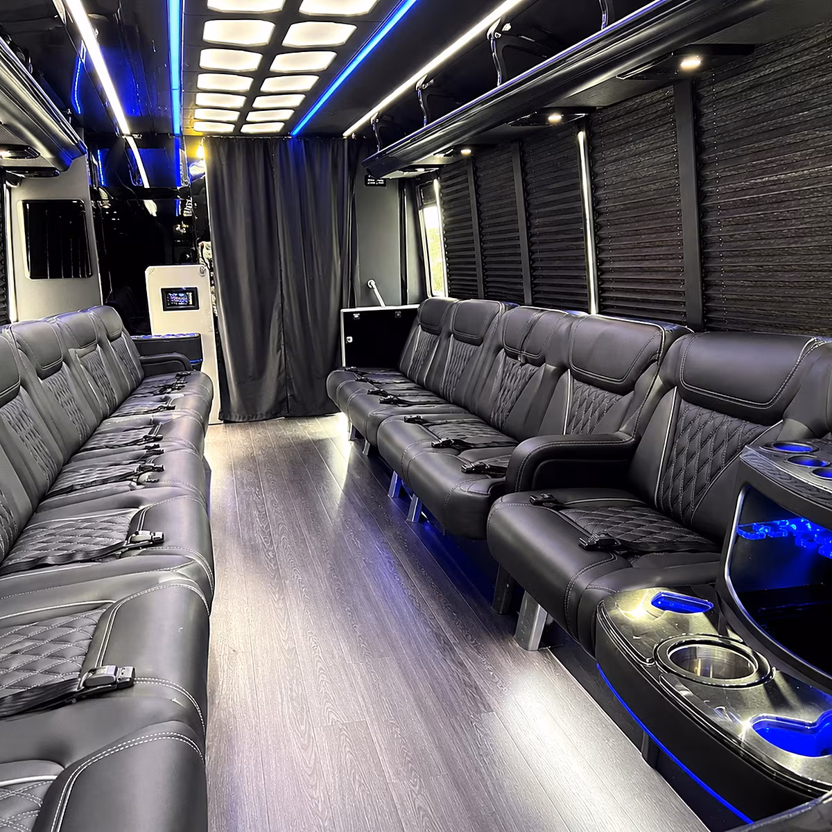 White party bus exterior