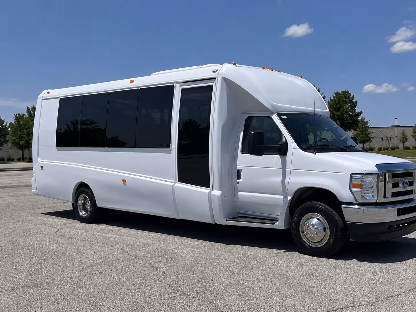 White party bus exterior