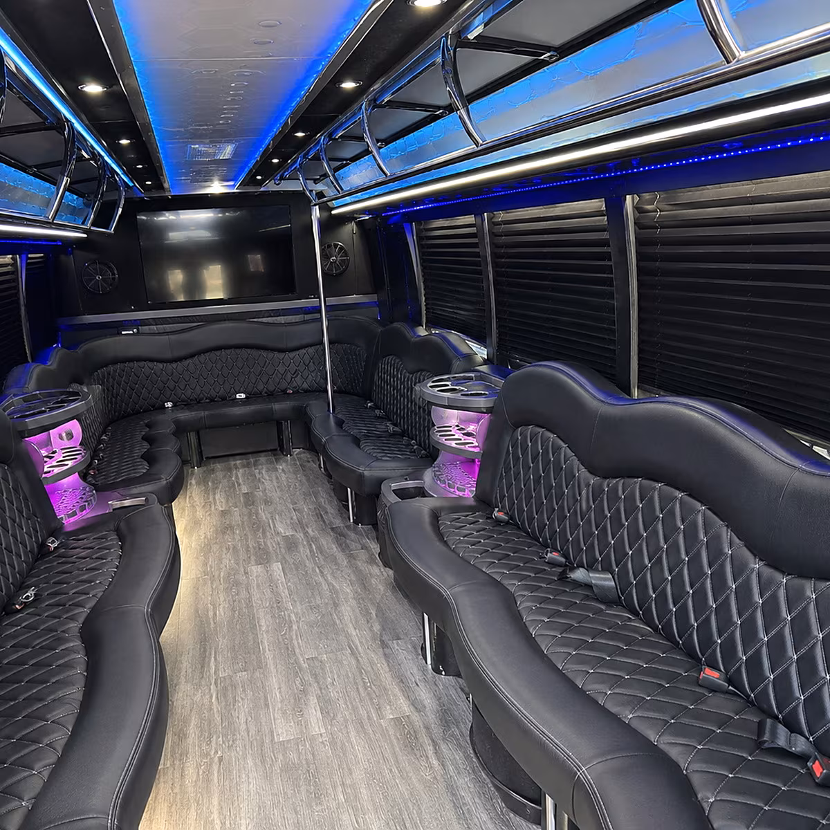 White party bus exterior