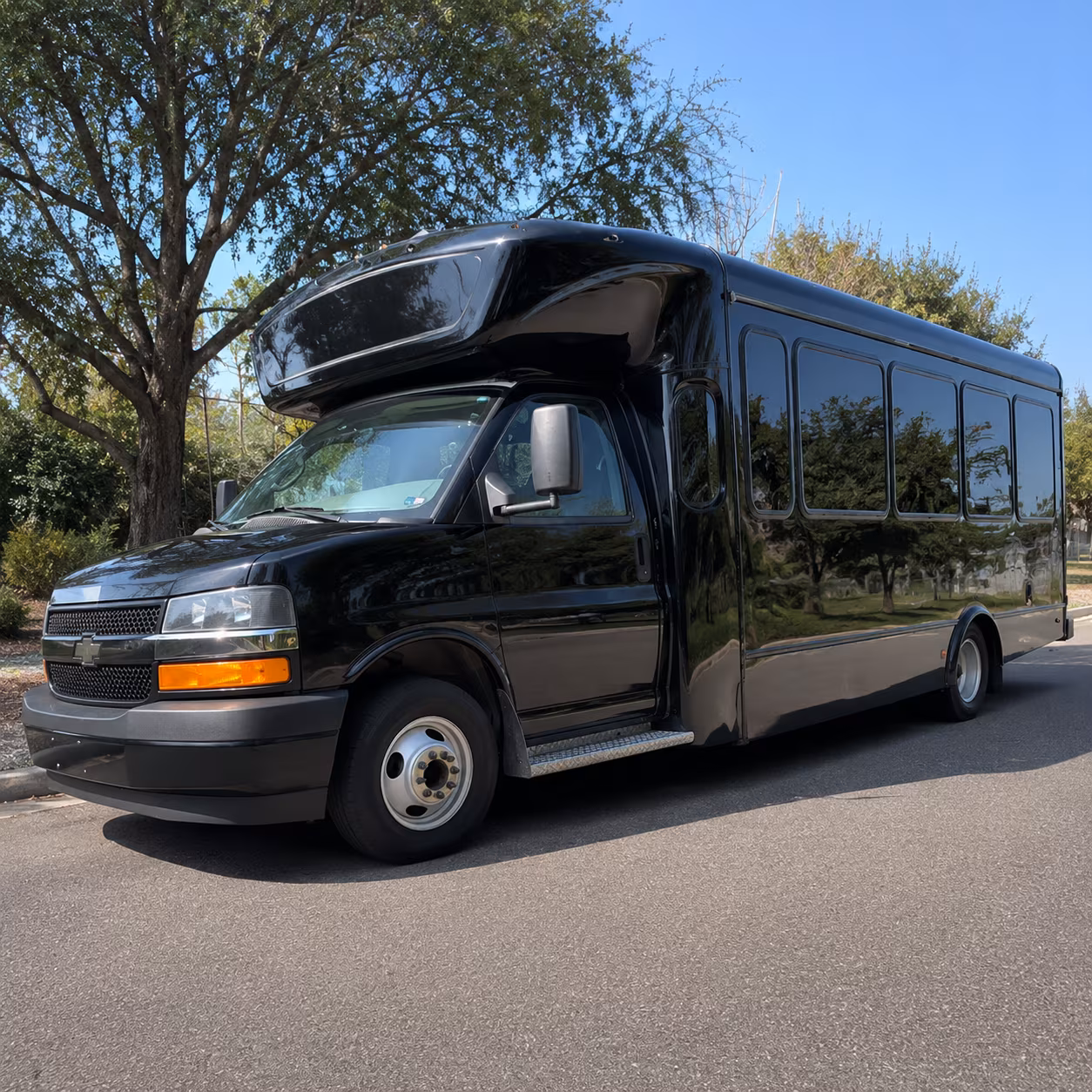 White party bus exterior